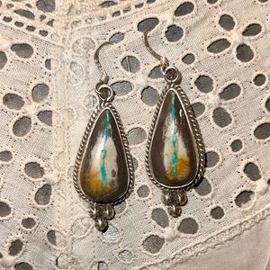 Sterling Silver Ribbon Turquoise Native American Earrings Signed Dan Rodson
